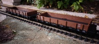 TRAIN Pair of  Brown Low Side Bogie Wagons